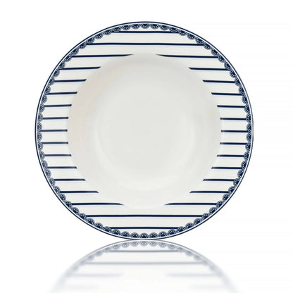 STP GOODS Melodie de Fleurs Bone China Dinnerware Set of 24 Service for 6 24-Piece Dish Set of Plates and Bowls, Blue Gold White