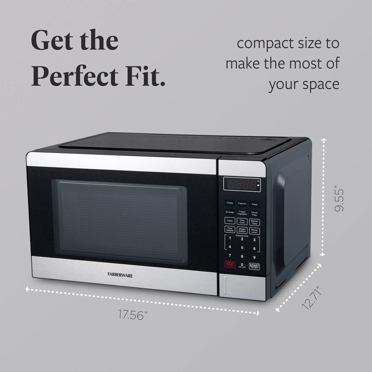 Farberware FMGZ09BKA 0.9 Cu. Ft. Microwave Oven, 900W, Digital Control, LED Display, 6 Cooking Presets, Black