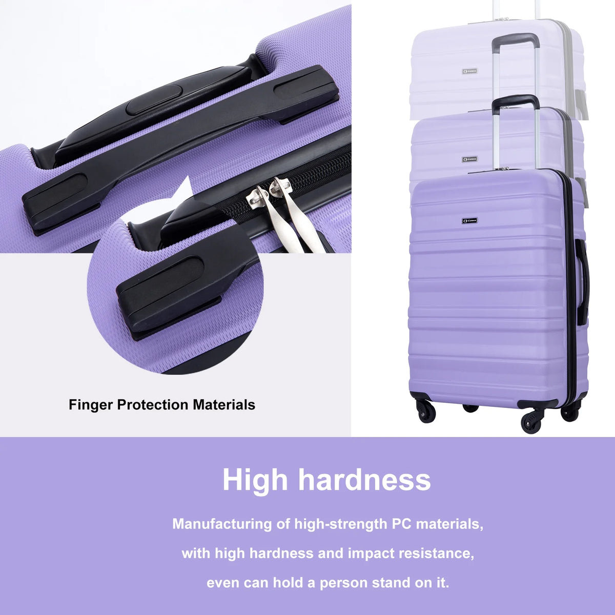 Tripcomp Hardside Luggage Set 3-Piece Set (21/25/29) Lightweight Suitcase 4-Wheeled Suitcase Set(Purple)