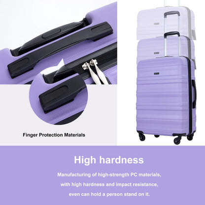 Tripcomp Hardside Luggage Set 3-Piece Set (21/25/29) Lightweight Suitcase 4-Wheeled Suitcase Set(Purple)