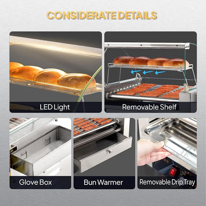ROVSUN 1050 W 18 Hot Dog Capacity Commercial Hot Dog Roller Grill