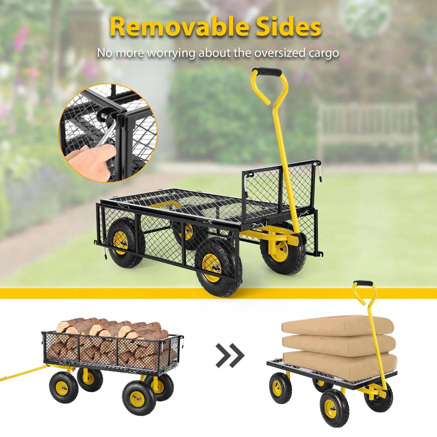 Farmdex Steel Mesh Garden Cart with 10" Tires Wagon Cart Newest Garden Utility Carts Heavy Duty 660LBS Capacity Folding Utility Wagon with Removable Sides, Garden Wagon for Yard