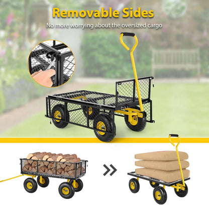 Farmdex Steel Mesh Garden Cart with 10" Tires Wagon Cart Newest Garden Utility Carts Heavy Duty 660LBS Capacity Folding Utility Wagon with Removable Sides, Garden Wagon for Yard