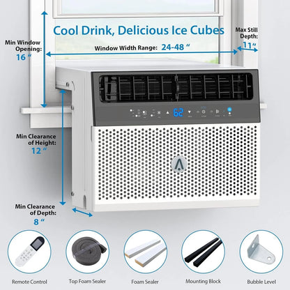 8000Btus Window Air Conditioner Over the Sill AC Up to 370 Sq.Ft With Remote & App