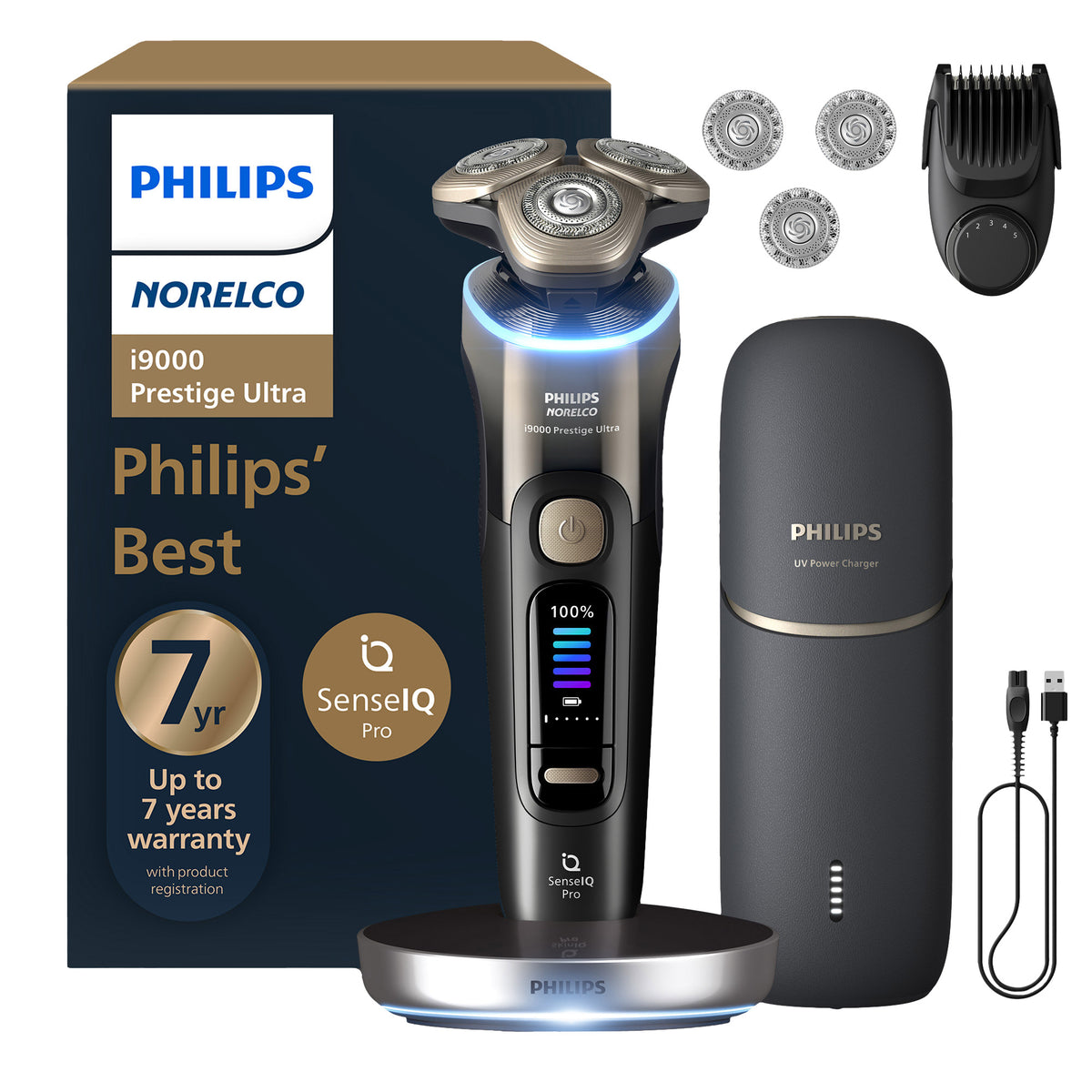 Philips Norelco i9000 Prestige Ultra Electric Wet and Dry Shaver with UV Power Charger