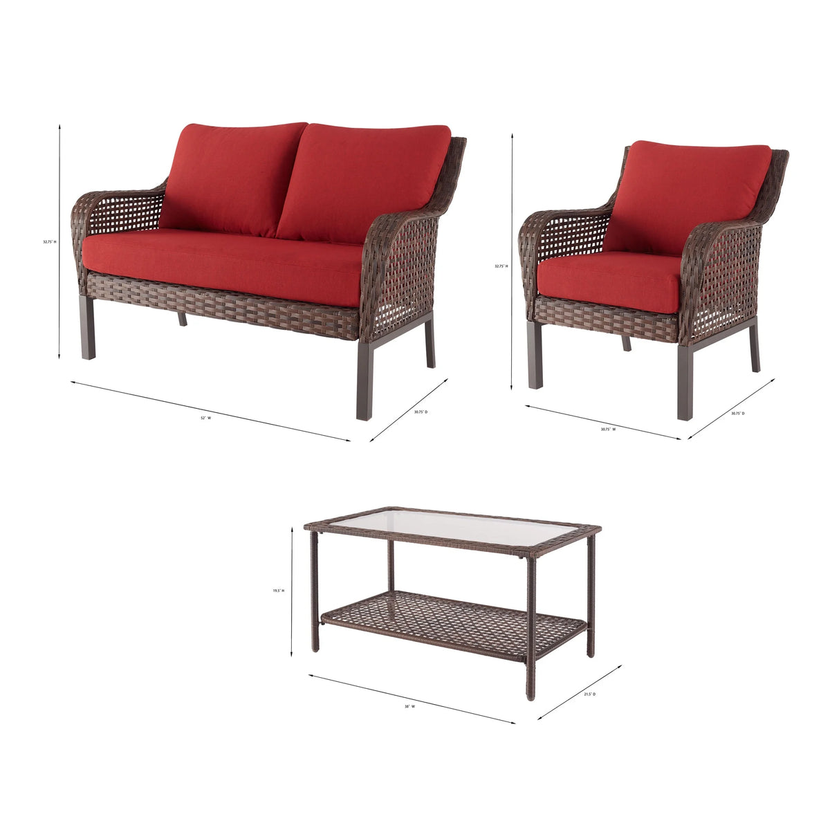 Mainstays Tuscany Ridge 4-Piece Conversation Set, Red