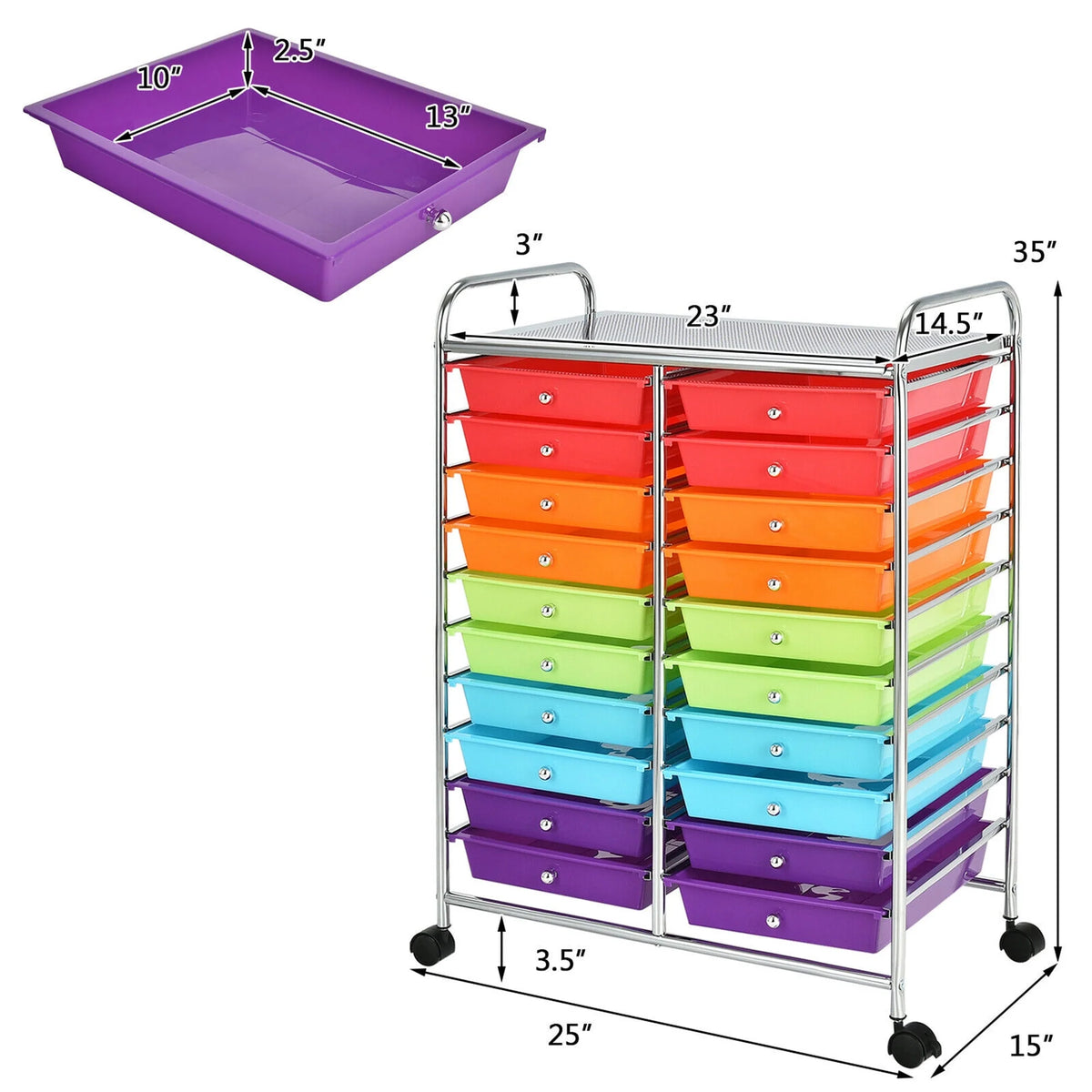 Gymax Office Rolling Cart 20 Storage Drawers Scrapbook Paper Studio Organizer Mutlicolor