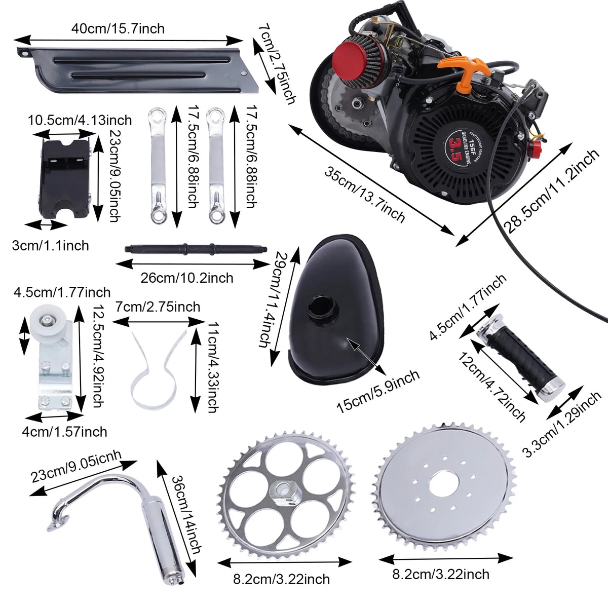 Aiqidi Full Set 100CC 4-Stroke Bicycle Engine Kit Gas Motorized Motor Bike Modified Engine Conversion Kit Chain Drive 3HP 3600Rpm