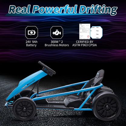 Kojooin Go Kart for Kids,24V Battery 300WX2 Motors Pedal On Foot Go Cart,8MPH High Speed Drifting Car with Slow Start Function,Rose red
