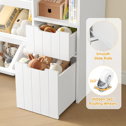 Homfa Kids Toy Storage Organizer with Removable Bin, Kids Bookshelf and Bookcase Toy Box with Drawers for Playroom, Classroom, White