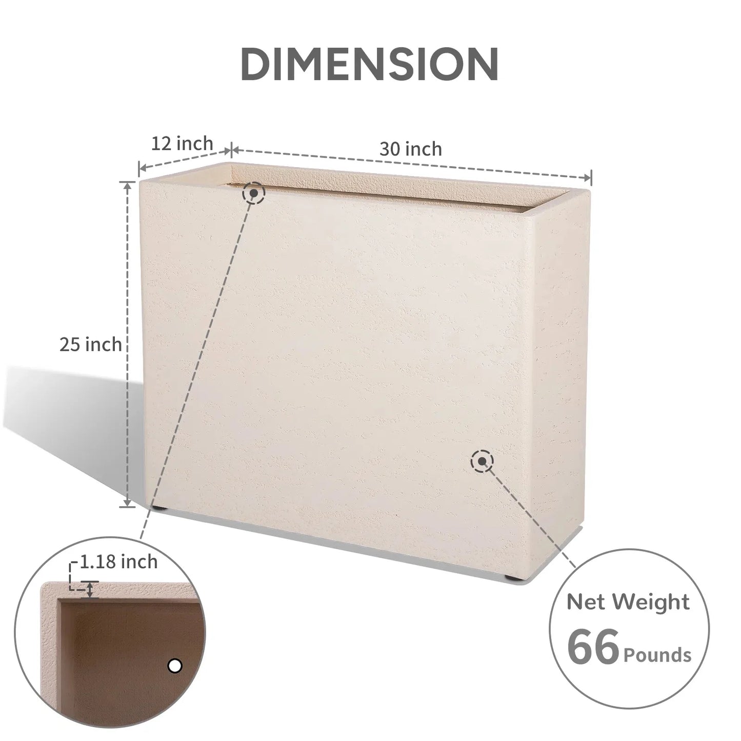 Tall Rectangular Composite Planter,Durable for All-Weather Use with Drainage Holes, Large Rectangular Planter for Outdoor and Indoor Plants