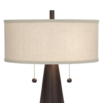 Franklin Iron Works Craig Rustic Farmhouse Accent Table Lamps 23" High Set of 2 Bronze with USB Charging Port Natural Drum Shade for Bedroom Desk
