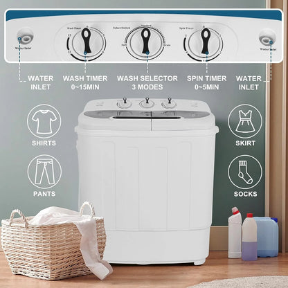 Compact Mini Twin Tub Washing Machine Portable 13lbs Laundry Washer and Dryer