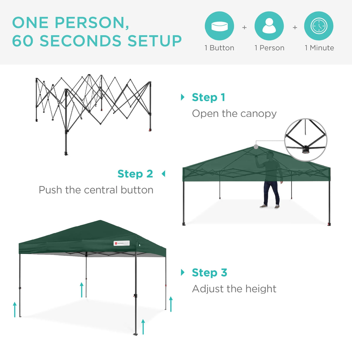 Best Choice Products 12x12ft Easy Setup Pop Up Canopy w/ 1-Button Setup, Wheeled Case, 4 Weight Bags - Navy Blue