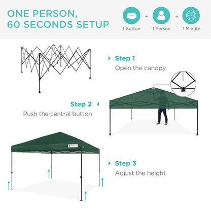 Best Choice Products 12x12ft Easy Setup Pop Up Canopy w/ 1-Button Setup, Wheeled Case, 4 Weight Bags - Navy Blue