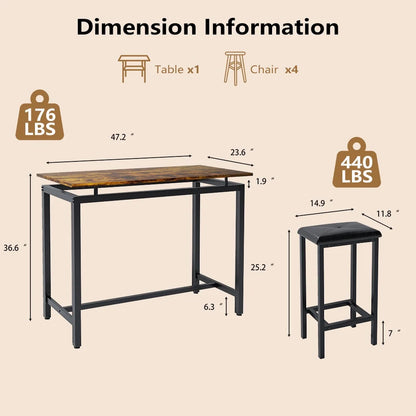 Counter Height Table Set of 5, Breakfast Bar Table and Stool Set, Minimalist Dining Table with Backless Stools, Wood Top Pub Table & Chair Set for Kitchen Apartment Bistro - Space Saving