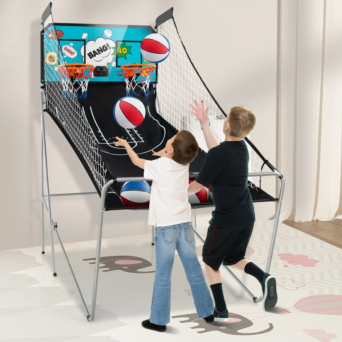 Costway Dual Shot Basketball Arcade Game with 8 Game Modes Electronic Scoring Blue