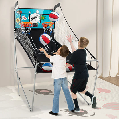 Costway Dual Shot Basketball Arcade Game with 8 Game Modes Electronic Scoring Blue