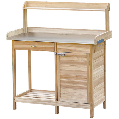 Outsunny Potting Bench Prep Table with Faucet, Sink, and Storage, Gray