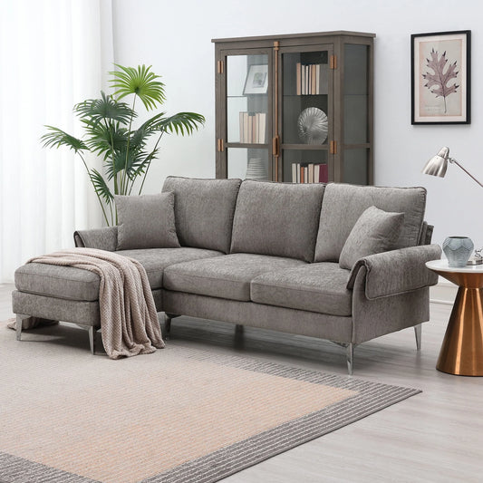 Churanty L Shaped Sofa for Small Spaces Convertible Sectional Sofa with Reversible Chaise Lounge,Grey