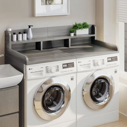 Modern Washer Dryer Countertop with 2-Tier Shelf,Laundry Room Countertop Organization Storage with 2.75" H Guard Edge Rails,Non-Slip Pad,Waterproof and Easy to Clean,54"W x 27.55"D,Natural Wood