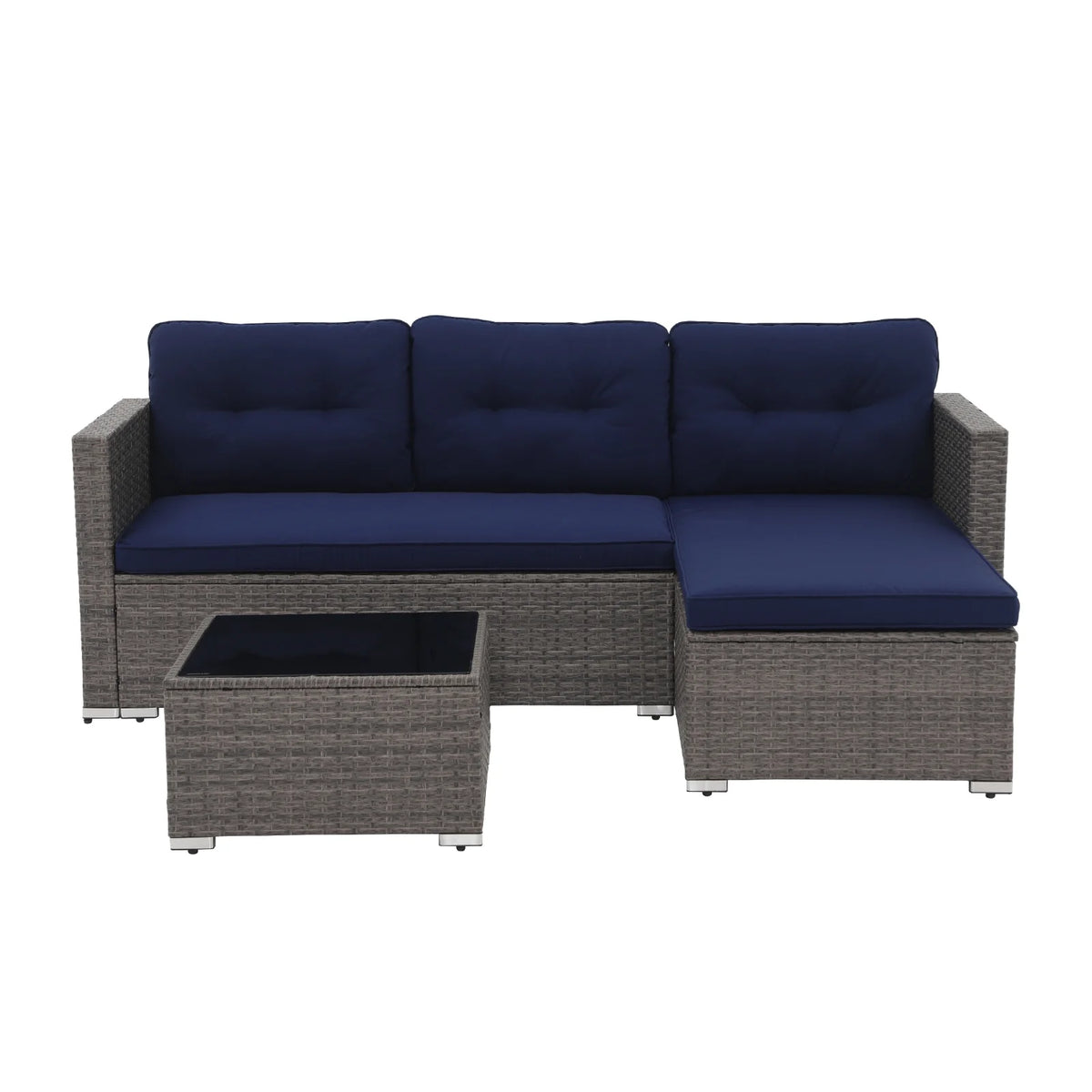 3 Piece Patio Furniture Sets,  Outdoor All-Weather Wicker Sectional Sofa Set, Beige