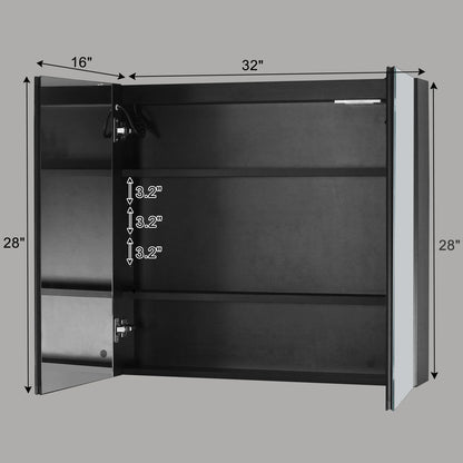 Ktaxon LED Lighted Medicine Cabinet with Mirror Bathroom Wall Cabinet w/ Defogger, Dimmable, Memory function, Outlets & USB, 32"x28", Black