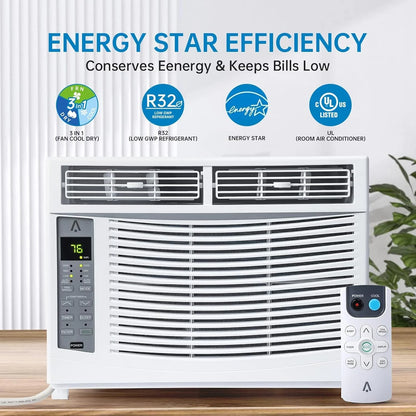 GAOMON Smart 6000 BTU Window Air Conditioner �C WiFi-Enabled AC with Remote & App Control, Timer, Sleep Mode, Easy Install Kit, Cools Rooms Up to 350 Sq. Ft, 115V, White