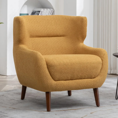 ALEAVIC White Accent Chair Upholstered Armchair with Solid Wood Legs