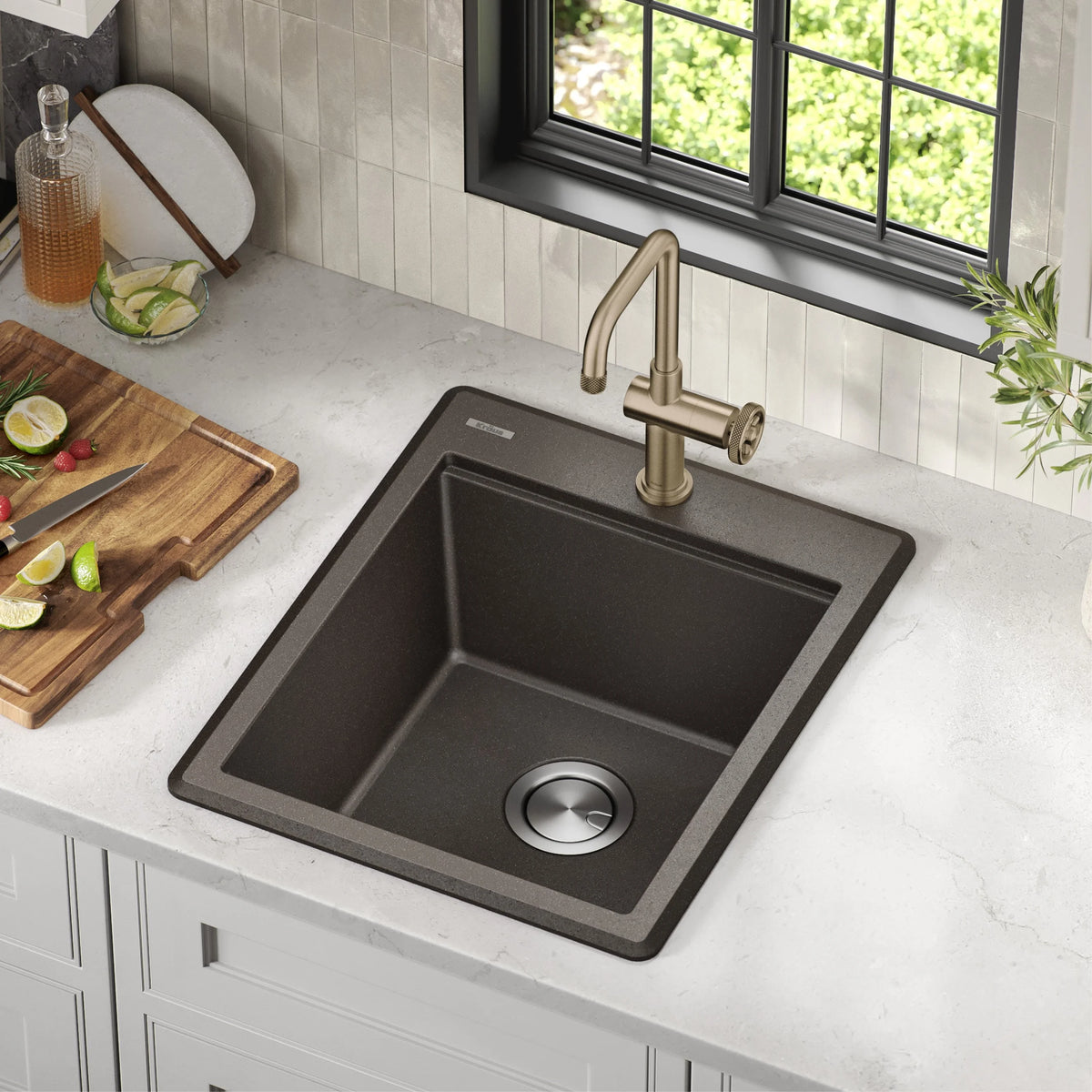 KRAUS Bellucci 18 Granite Composite Workstation Drop-In Top Mount Single Bowl Kitchen Bar Sink in White with Accessories