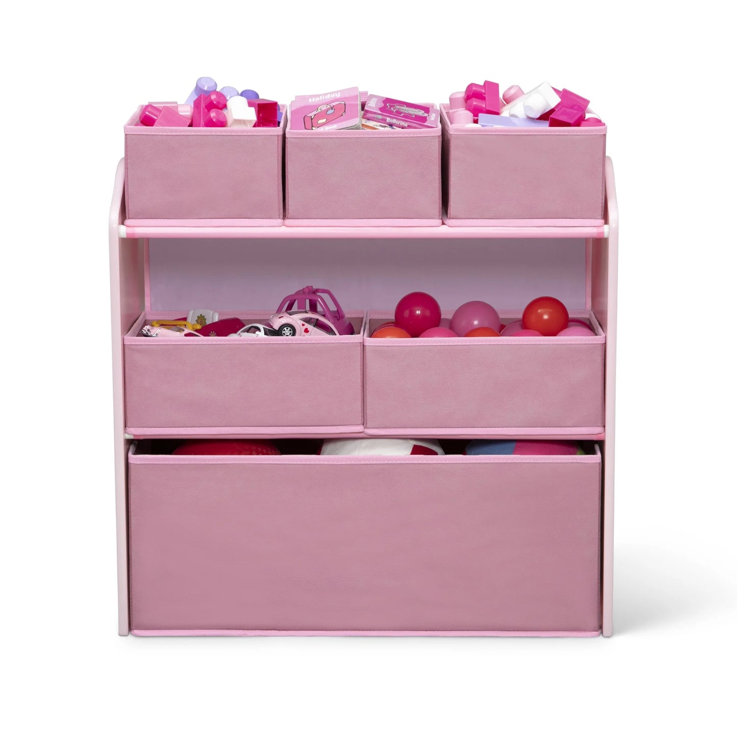 Delta Children 4-Piece Toddler Playroom Set �C Includes Play Table, 2 Chairs and 6 Bin Toy Organizer with Reusable Vinyl Cling Stickers, Light Pink/Dark Pink