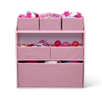 Delta Children 4-Piece Toddler Playroom Set �C Includes Play Table, 2 Chairs and 6 Bin Toy Organizer with Reusable Vinyl Cling Stickers, Light Pink/Dark Pink