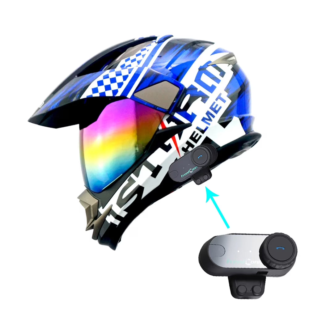 1Storm Dual Sport Helmet Motorcycle HGXP14A Full Face Motocross Off Road Bike + Motorcycle Bluetooth Headset: Matt Black