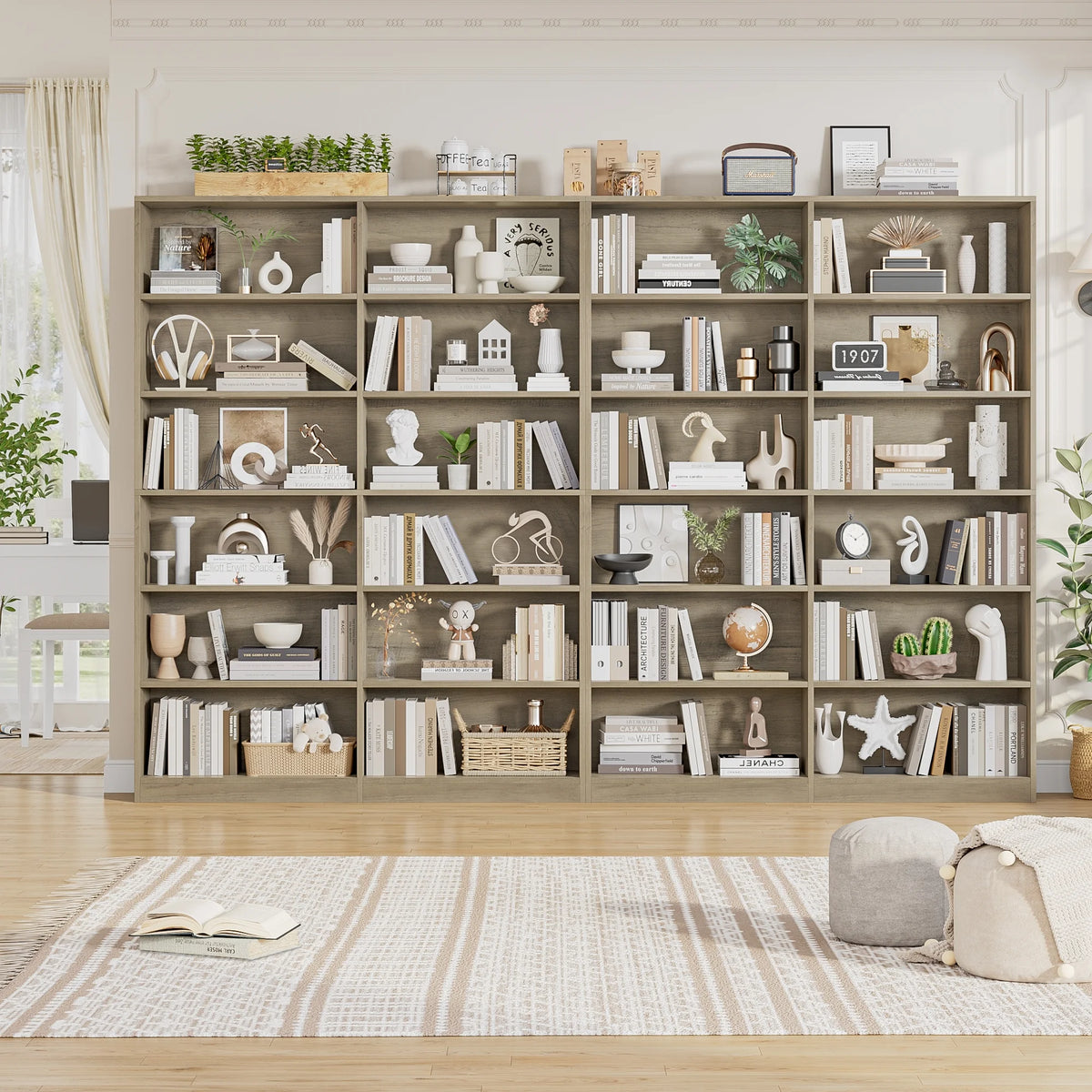 Homfa 74.3�� Double Wide 6-Tier Bookcase, Extra Large Wooden Freestanding Display Bookshelf for Home Office Living Room, White