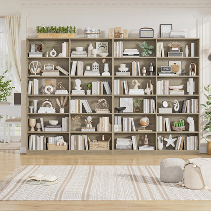 Homfa 74.3�� Double Wide 6-Tier Bookcase, Extra Large Wooden Freestanding Display Bookshelf for Home Office Living Room, White