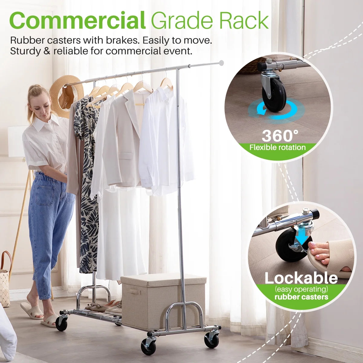 Hokeeper 550 lbs Heavy Duty Commercial Grade Garment Rack Portable Freestanding Modern Clothes Rack, Silver