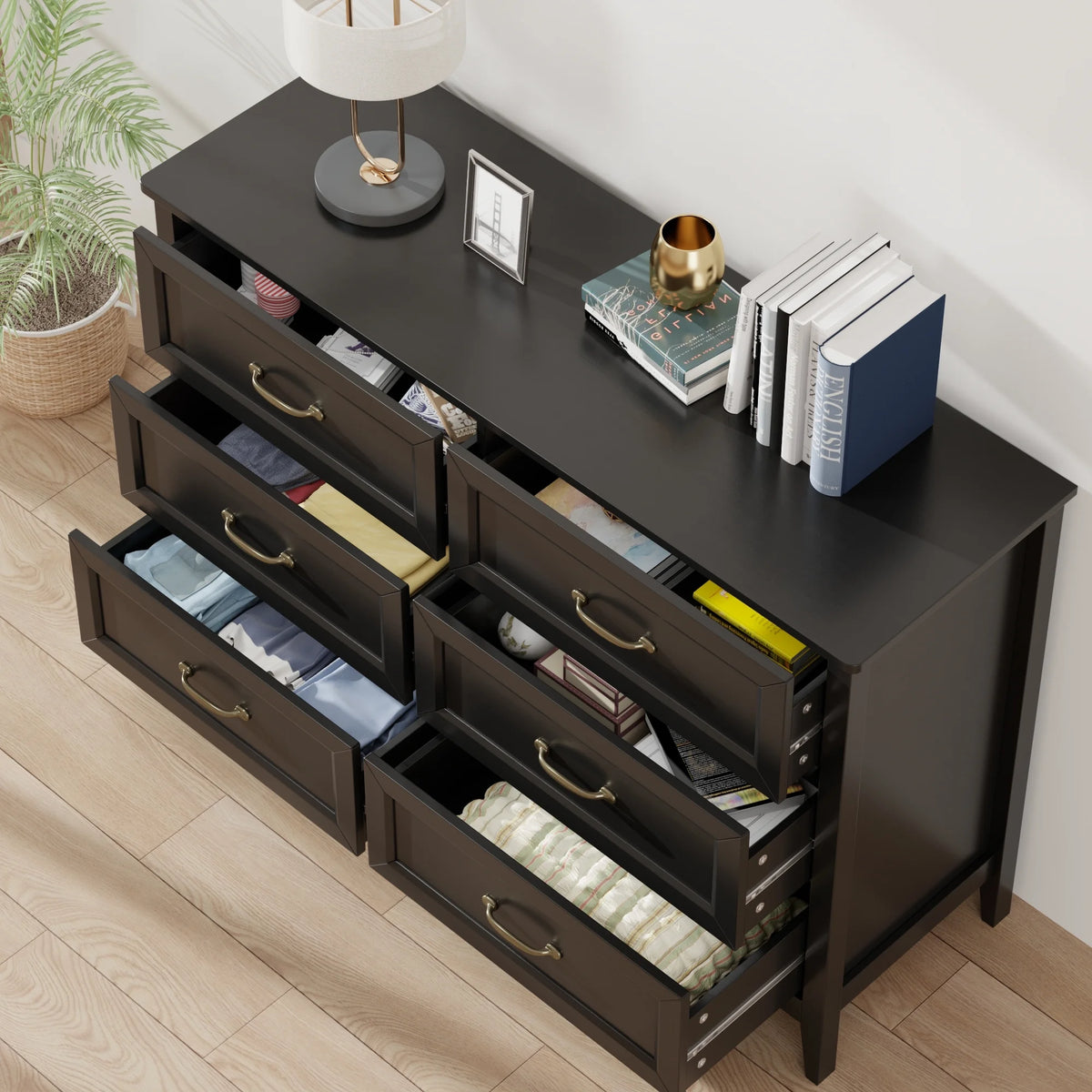 White Dresser, Lofka 6 Drawer Dresser for Bedroom, Chests of Drawers for Living Room, White?? Brown
