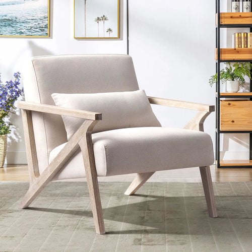 Bonzy Home Mid Century Accent Chair, Single Sofa Armchair for Living Room, Bedroom, Balcont,Beige
