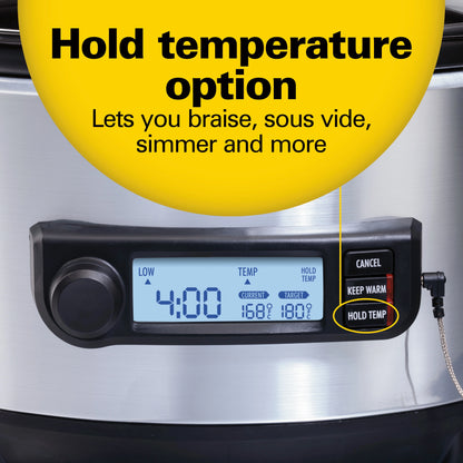 Hamilton Beach 6 Qt Programmable Slow Cooker with Temperature Probe, Stoneware Crock with Removable Pot, Stainless Steel
