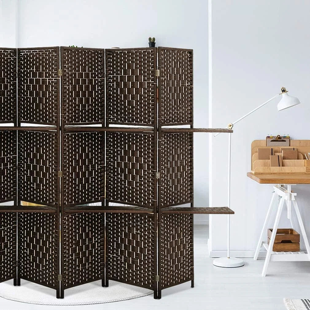 Dkelincs 6 Panel Wood Room Dividers Portable Folding Privacy Screen with Removable Storage Shelves, Brown