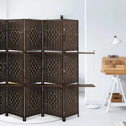 Dkelincs 6 Panel Wood Room Dividers Portable Folding Privacy Screen with Removable Storage Shelves, Brown