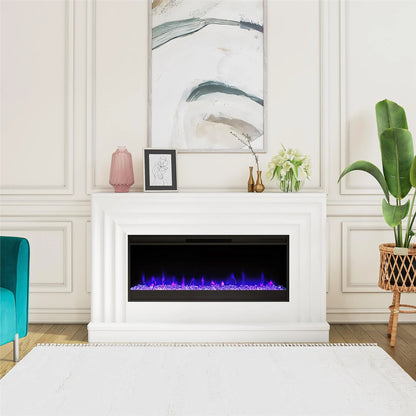 CosmoLiving by Cosmopolitan Rene Electric Fireplace Mantel 65" TV Stand with Multi-Color Flame and Crystal Ember Bed, Black
