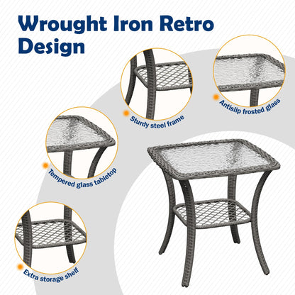 ELPOSUN 3-Piece Outdoor Rocking Chairs, Wicker Patio Furniture with Thickened Cushions and Table for Porch