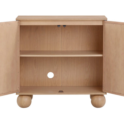Nathan James Leah Boho Entryway Storage Cabinet or Sideboard Cabinet for Kitchen or Living Room with Ball-Style Feet, Natural Seagrass Door Fronts and Solid Wood Legs, Raw Oak
