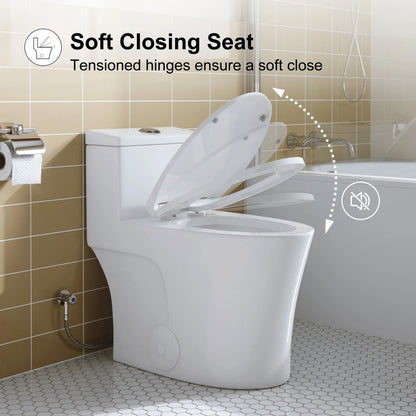 HOROW Compact One Piece Toilet with Comfort Seat ADA Height 17.3" Elongated Dual Flush 0.8/1.28 GPF