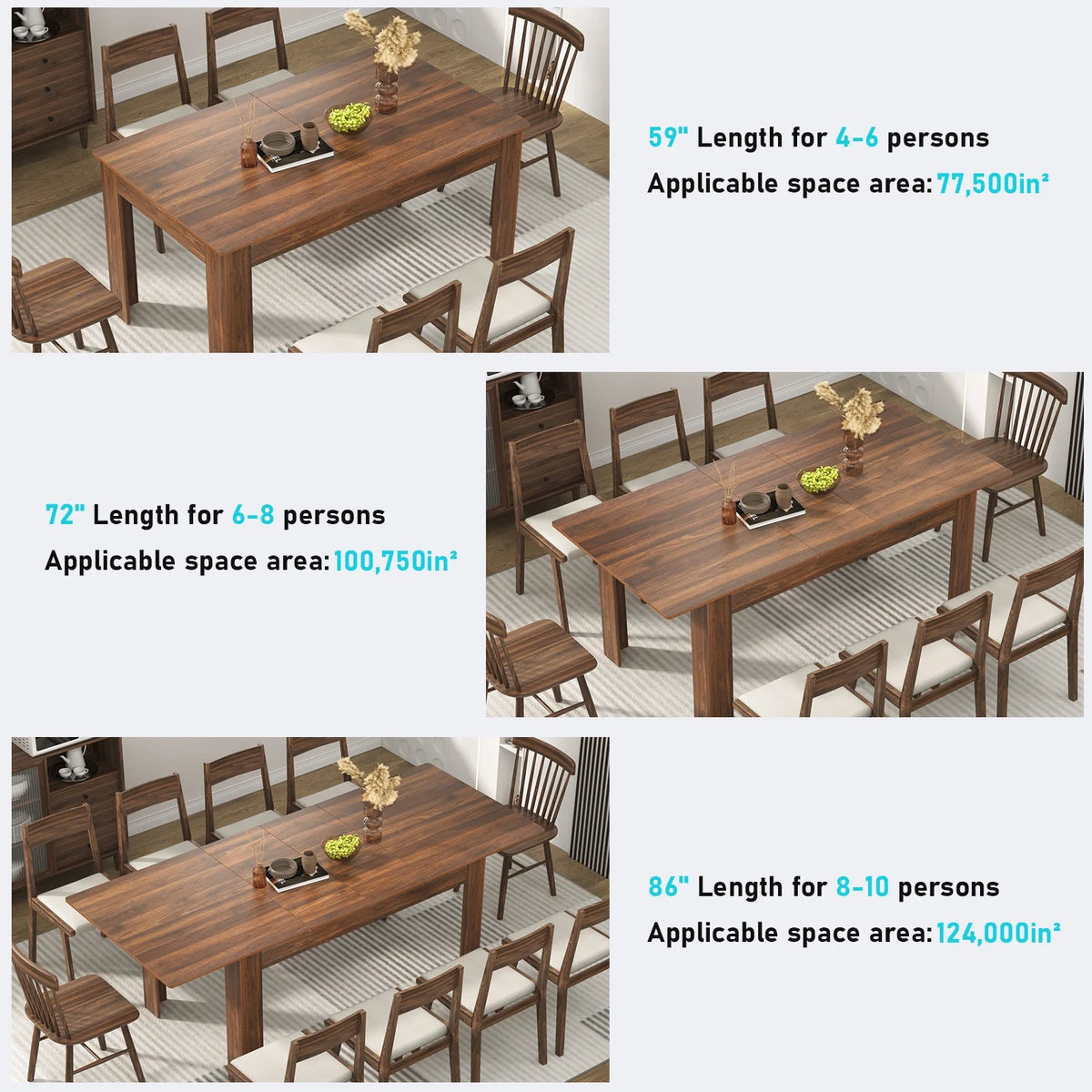 ChVans Large Mobile Extendable Dining Table for 6-8, Modern Wood Kitchen Table Rectangular Table for Dining Room, Living Room