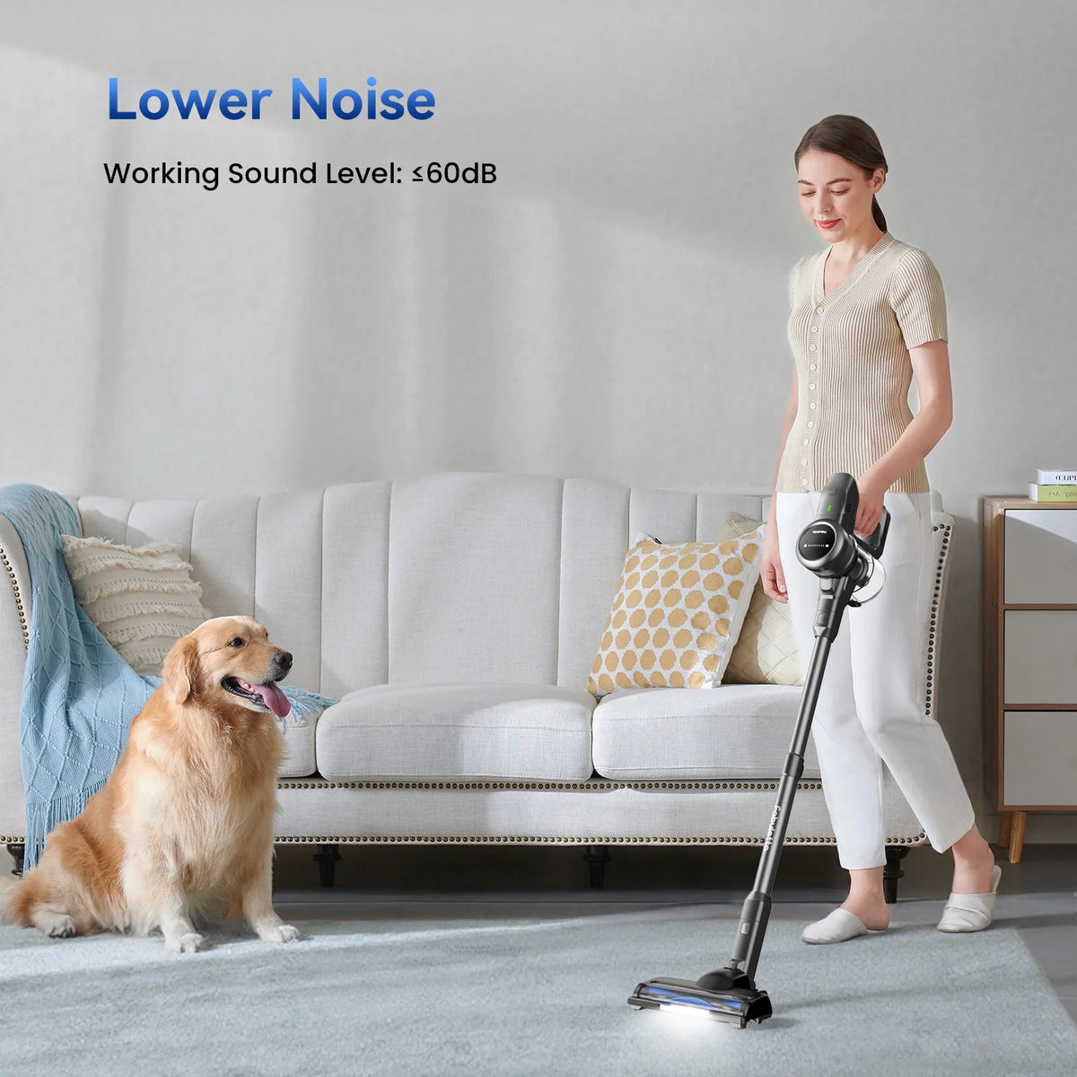 Lazyswan Cordless Vacuum Cleaner 35KPA Self-Standing Stick Vacuum 50min 400W Vac for Home Pet Hair Car Carpet Hardwood Floor, Black