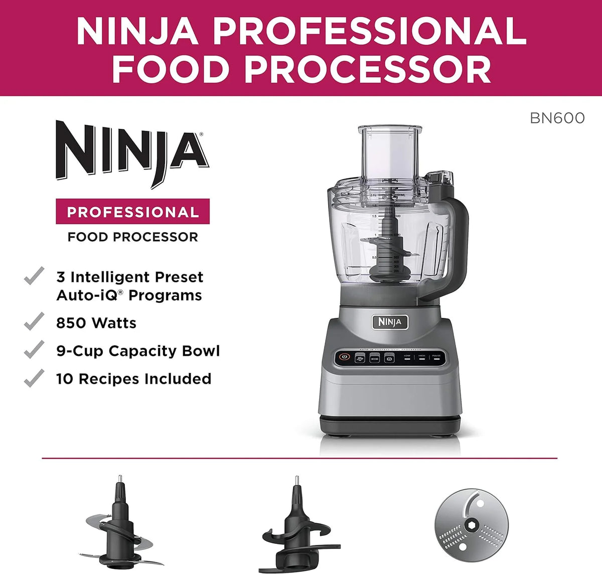 Restored Ninja Professional Plus Refurbished 9 Cup Food Processor, Silver (Refurbished)