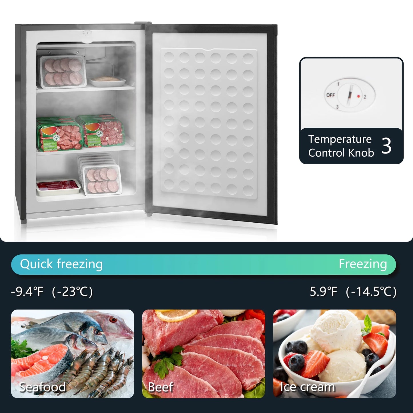 HOMCOM 3 Cu Ft Mini Freezer, Reversible Door, Under Counter Freezer, Black