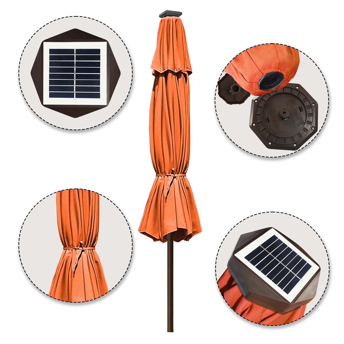 EliteShade Sunbrella Solar Umbrellas 9ft Market Umbrella with 80 LED Lights Patio Umbrellas Outdoor Table Umbrella with Ventilation and 5 Years Non-Fading Top,Ruby